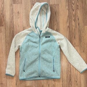 L.L. Bean Kids' Zip-Up Sweater Hoodie in Blue and Cream